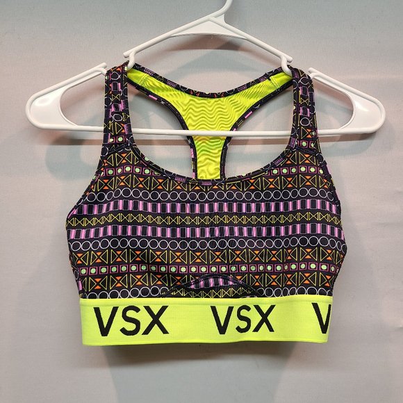 Victoria's Secret, Intimates & Sleepwear, Victorias Secret Sports Bra  Medium Vsx Black Neon Yellow Racerback